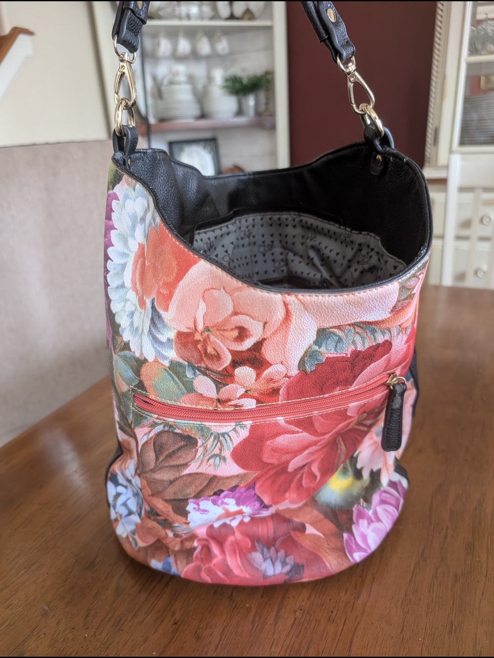 Floral Canvas Hobo Bag in Multi-Red